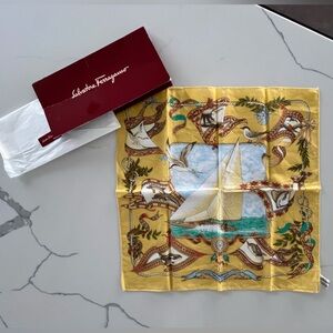 Ferragamo Vintage Cotton Bag Scarf /Neckerchief - Sailboat & Marine Life Print